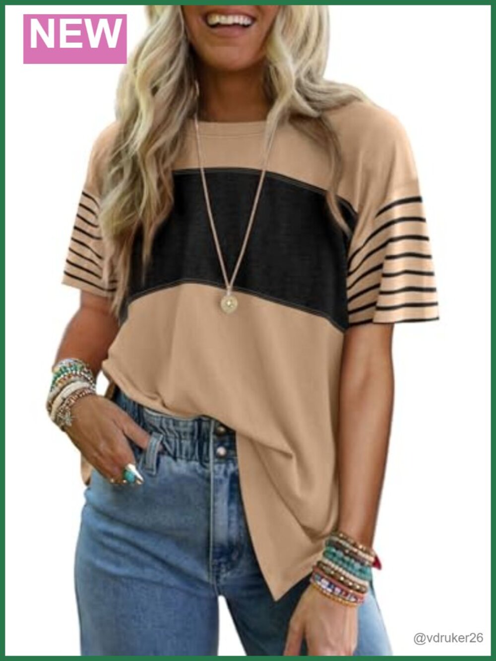 Women's Oversized Striped Tunic T-Shirt Short Sleeve Crew Neck Casual Top